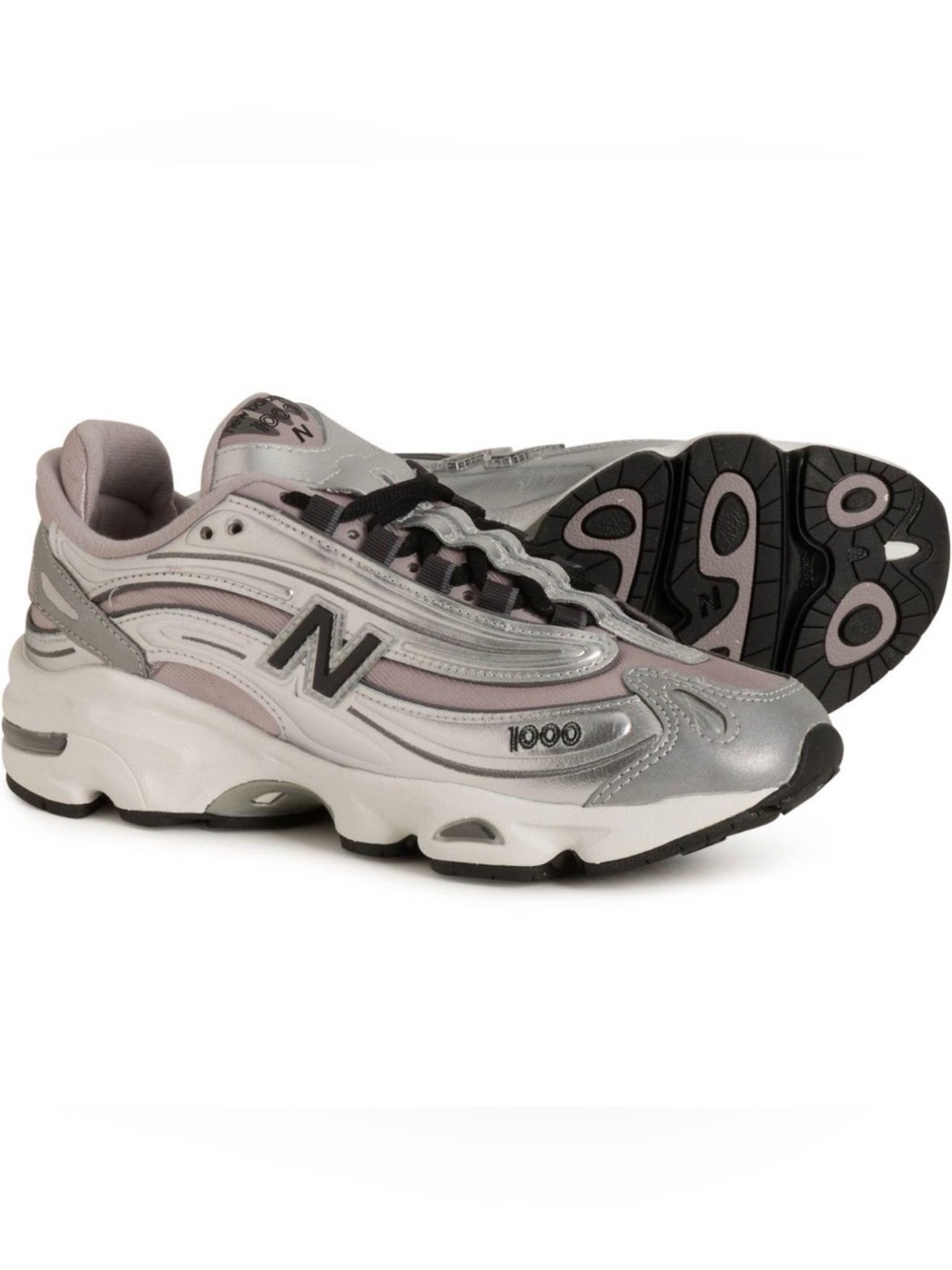 New Balance 1000 Metallic Silver and Pink Sneakers